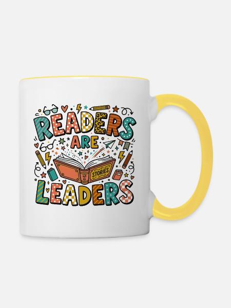 Lesen & Bildung – Leser sind Führungskräfte - Tasse zweifarbig - Weiß/Gelb