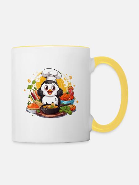 Küchen-Pinguin Kochkunst - Tasse zweifarbig - Weiß/Gelb