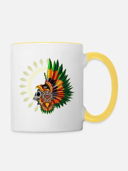Aztekischer Adler-Kriegerschädel - Tasse zweifarbig - Weiß/Gelb