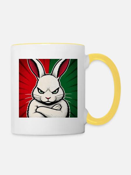 Hase mit Null-Bock auf Weihnachten - Tasse zweifarbig - Weiß/Gelb