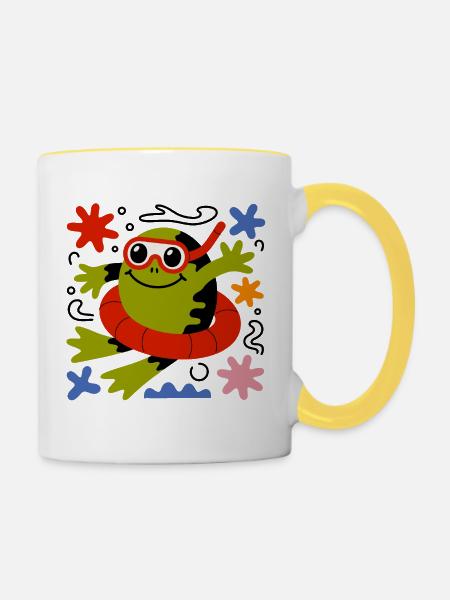 Cartoon Frosch Taucher - Tasse zweifarbig - Weiß/Gelb