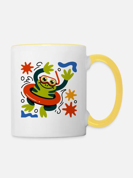 Sommer Frosch Fun - Tasse zweifarbig - Weiß/Gelb