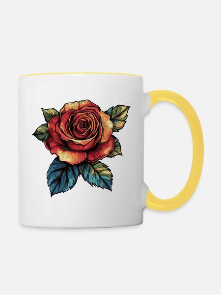 Rose Blume - Tasse zweifarbig - Weiß/Gelb