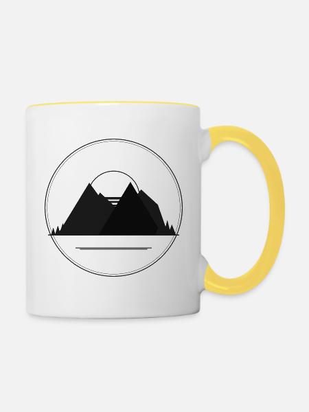 Bergsilhouette Kreisbadge - Tasse zweifarbig - Weiß/Gelb
