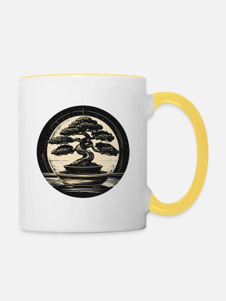 Bonsai Zen Kreis Design - Tasse zweifarbig - Weiß/Gelb