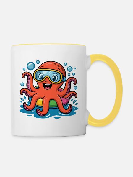 TaucherOctopus Fröhlicher Tintenfisch - Tasse zweifarbig - Weiß/Gelb