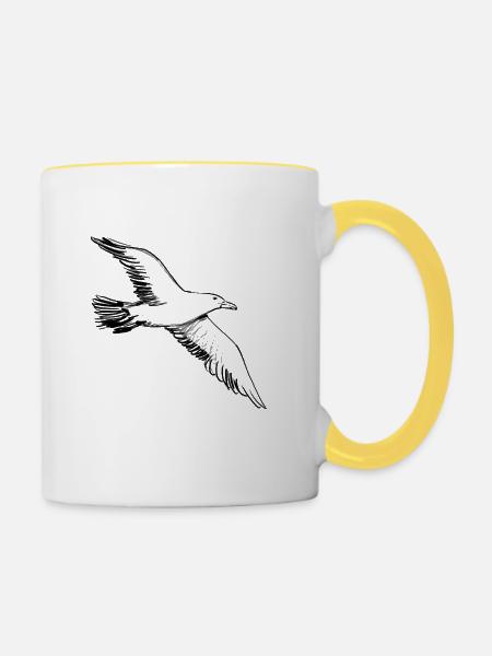 Fliegende Möwe – Illustration - Tasse zweifarbig - Weiß/Gelb