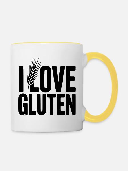 Ich liebe Gluten - Tasse zweifarbig - Weiß/Gelb