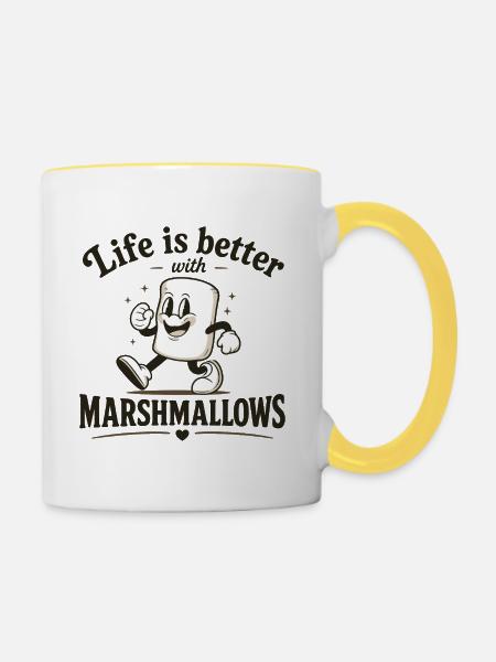 Das Leben ist besser mit Marshmallows - Tasse zweifarbig - Weiß/Gelb