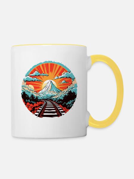 Eisenbahn Comic Look - Tasse zweifarbig - Weiß/Gelb
