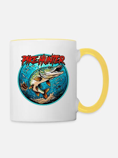 Hecht Angeln Motiv - Tasse zweifarbig - Weiß/Gelb
