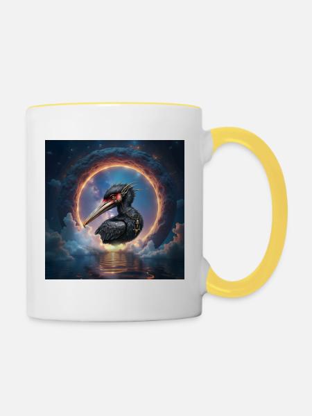 Stellar Ibis mit kosmischem Ring - Tasse zweifarbig - Weiß/Gelb
