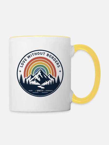 Liebe ohne Grenzen Regenbogenberg - Tasse zweifarbig - Weiß/Gelb