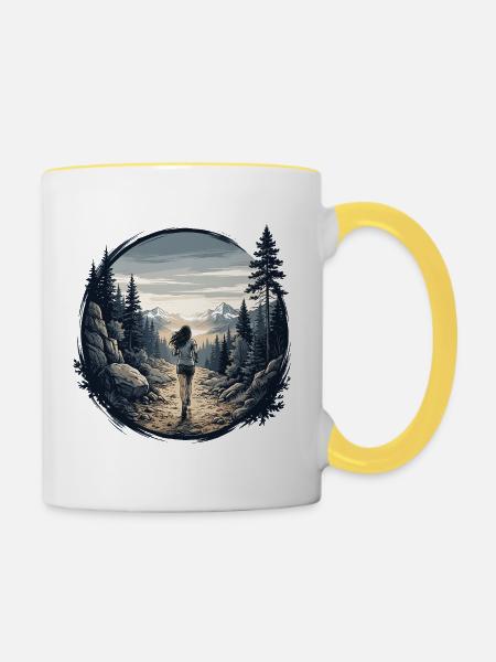 Weibliche Trailrunnerin - Tasse zweifarbig - Weiß/Gelb