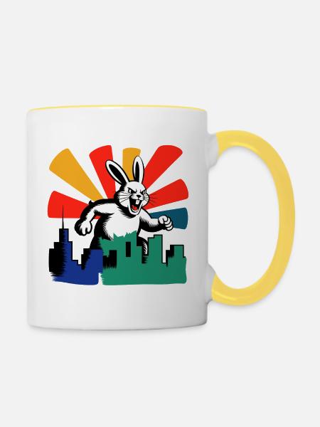 Evil Bunny Rampage - Tasse zweifarbig - Weiß/Gelb