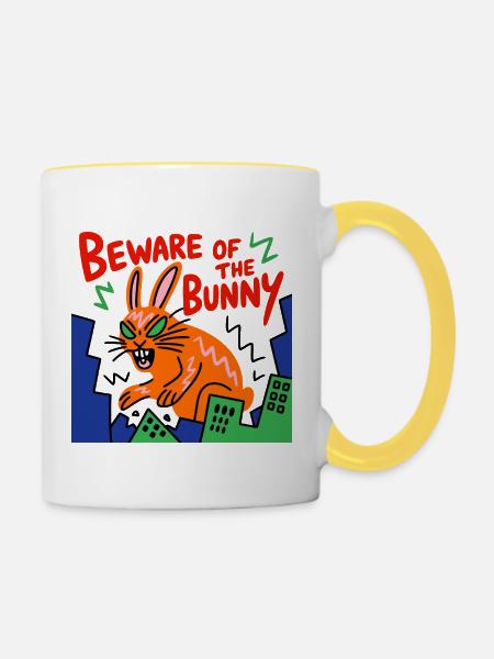 Warnung vor dem Bunny Neon-Stadt - Tasse zweifarbig - Weiß/Gelb