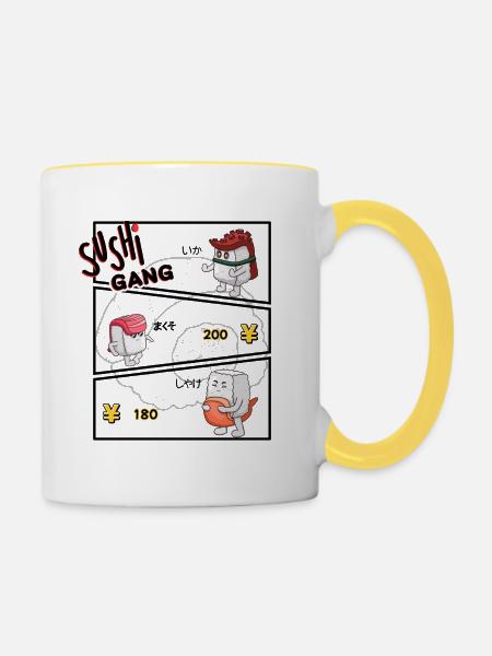 Sushi Gang Comicfiguren - Tasse zweifarbig - Weiß/Gelb
