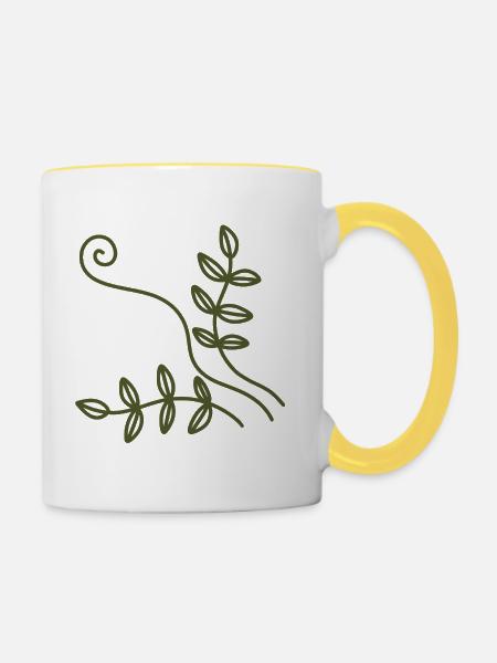 Olivenranken-Linienkunst - Tasse zweifarbig - Weiß/Gelb