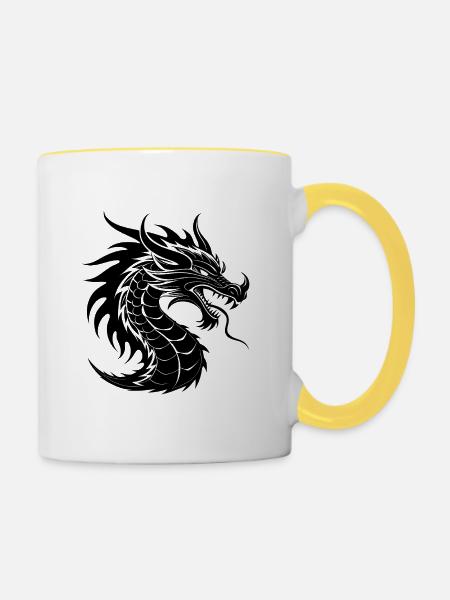 Orientalischer Drache - Tasse zweifarbig - Weiß/Gelb