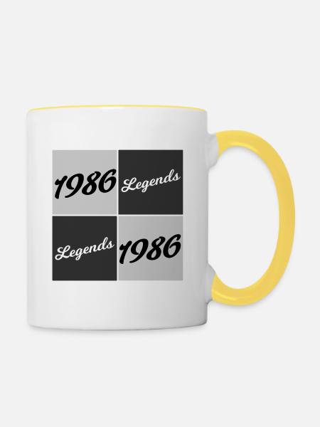 1986 Legends Script Collage - Tasse zweifarbig - Weiß/Gelb