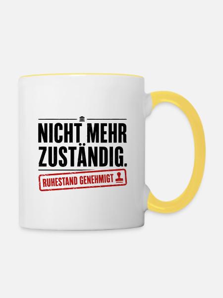 Nicht mehr zuständig – Ruhestand - Tasse zweifarbig - Weiß/Gelb