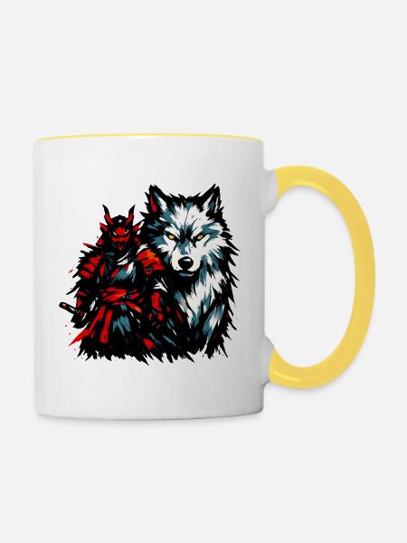 Dämonwolf und Nebelwolf Duo - Tasse zweifarbig - Weiß/Gelb