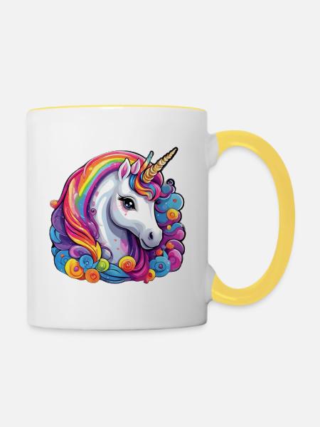 Flammendes Regenbogeneinhorn - Tasse zweifarbig - Weiß/Gelb