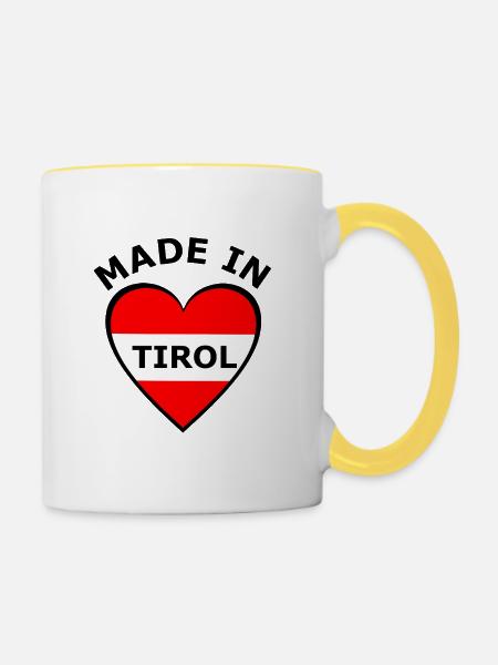 Tirol Herzflagge Rot Weiß - Tasse zweifarbig - Weiß/Gelb