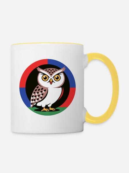 Eule im Farbkreis - Tasse zweifarbig - Weiß/Gelb