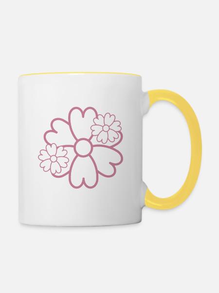 Einfache Blume - Tasse zweifarbig - Weiß/Gelb