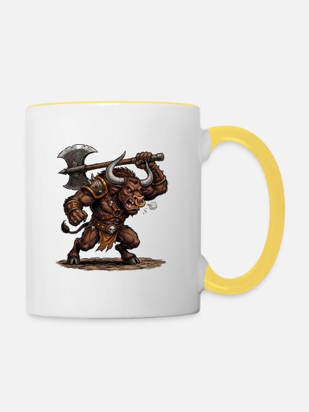 Minotaurus mit einer Axt - Tasse zweifarbig - Weiß/Gelb