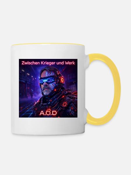 Zwischen Krieger Und Werk - Tasse zweifarbig - Weiß/Gelb