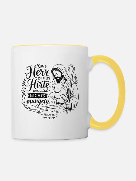 Der Herr ist mein Hirte - Tasse zweifarbig - Weiß/Gelb