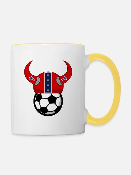 Norwegen - Fußball Wikingerhelm - Tasse zweifarbig - Weiß/Gelb