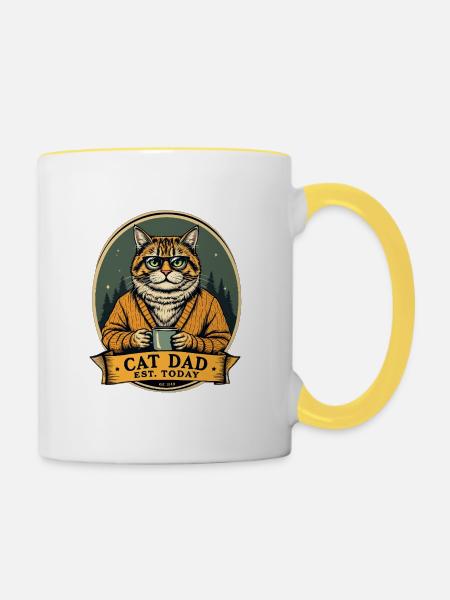 Cat Dad Kaffeezeit im Wald - Tasse zweifarbig - Weiß/Gelb