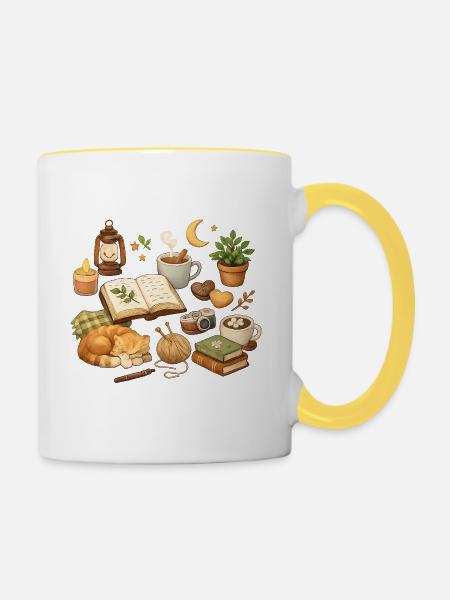 Mondnacht Lesezeit - Tasse zweifarbig - Weiß/Gelb