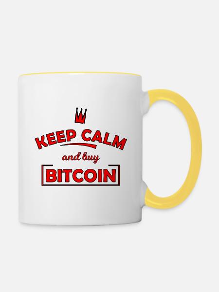 Keep Calm Bitcoin Print - Tasse zweifarbig - Weiß/Gelb