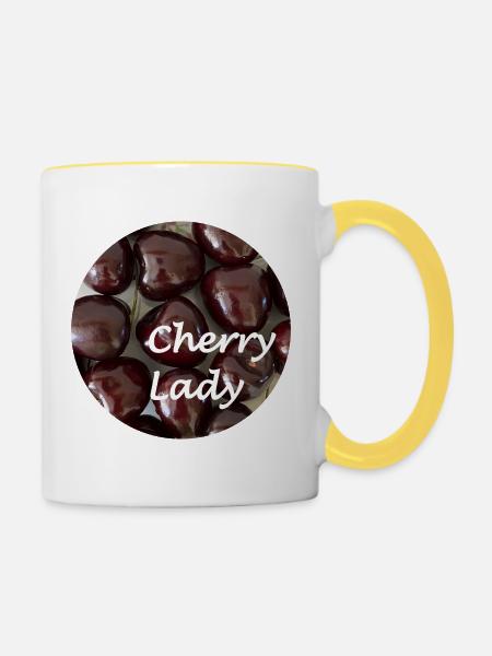 Cherry Lady Retro-Fruchtdesign - Tasse zweifarbig - Weiß/Gelb