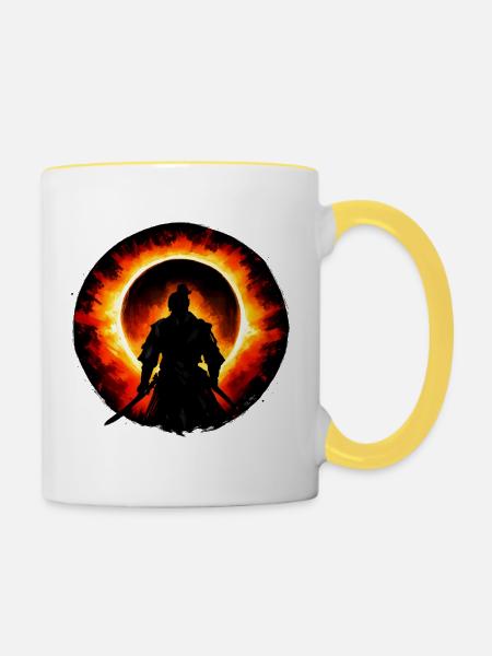 Krieger im Feuerkreis - Tasse zweifarbig - Weiß/Gelb