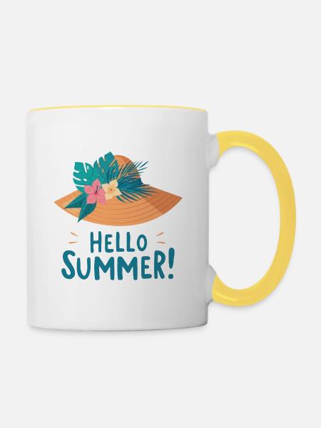 Hello Summer Strohhut Illustration - Tasse zweifarbig - Weiß/Gelb