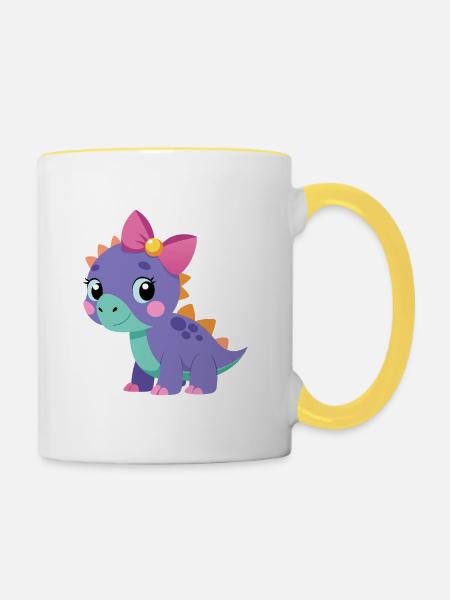 Mädchen Triceratops - Tasse zweifarbig - Weiß/Gelb