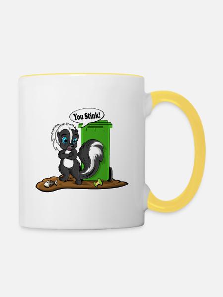 Du stinkender Stinktier-Cartoon-Tee - Tasse zweifarbig - Weiß/Gelb