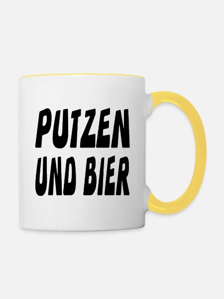 Putzen - Tasse zweifarbig - Weiß/Gelb