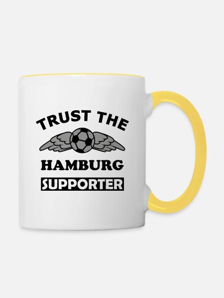 Flügel Fußball Emblem Hamburg - Tasse zweifarbig - Weiß/Gelb