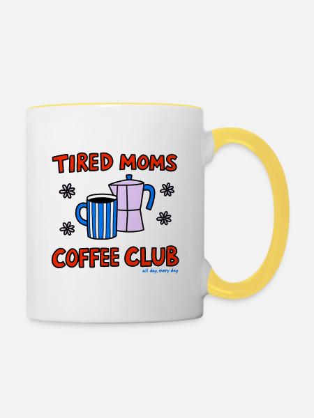 Müde Mamas Kaffee Klub - Tasse zweifarbig - Weiß/Gelb