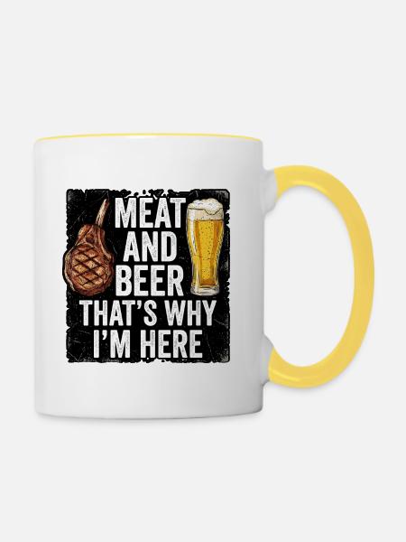 Grillen Und Bier Spruch - Tasse zweifarbig - Weiß/Gelb