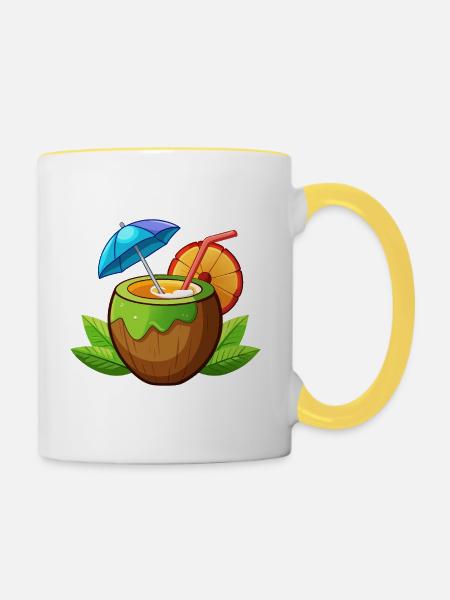 Tropisches Kokosnussgetränk - Tasse zweifarbig - Weiß/Gelb