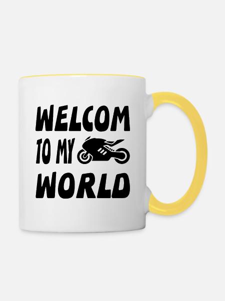 Motorrad - Tasse zweifarbig - Weiß/Gelb