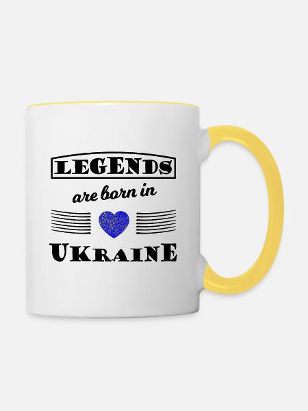 Kobaltblaues Ukraine Funkenherz - Tasse zweifarbig - Weiß/Gelb