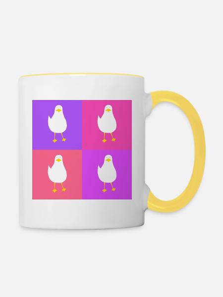 MeinsMeinsMeins - rosa Möwen Pop up - Tasse zweifarbig - Weiß/Gelb
